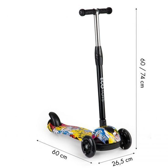 Ecotoys dětská koloběžka Graffiti černo-žlutá se svítícími koly