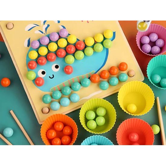 Dřevěná vkládačka pro děti 3v1 Clip Beads