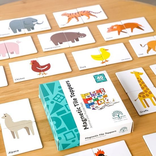 Learn & grow toys Magnetické doplňkové dlaždice ZVÍŘATA DUO PUZZLE (40kusů)