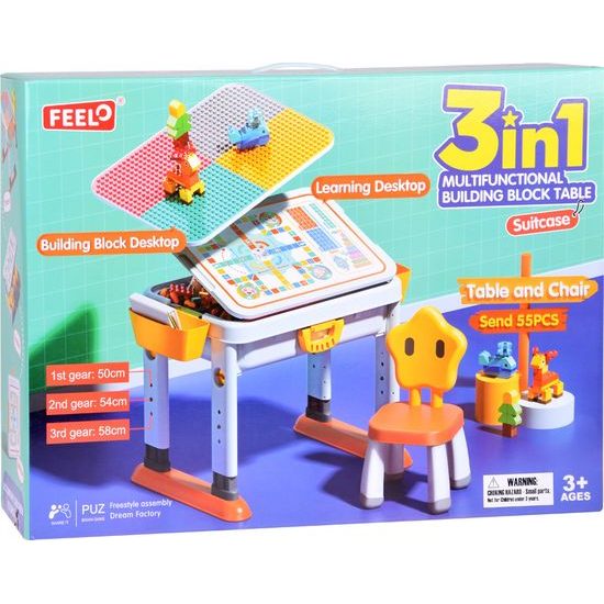 Nastavitelný stůl 3v1 oboustranná deska a podložka pro stavebnice