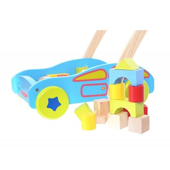 Ecotoys dětské dřevěné chodítko s kostkami modré