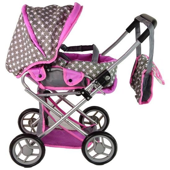 Kočárek pro panenky Alice 9346D kombinovaný šedo-růžový