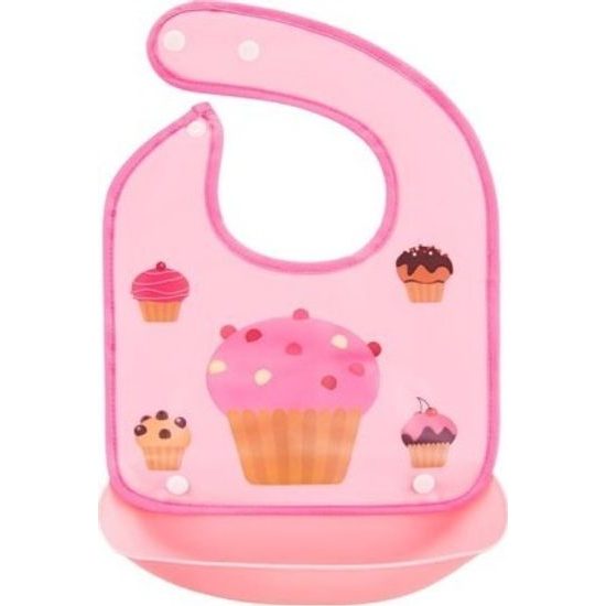 Silikonový bryndáček s kapsičkou Muffin, ružový