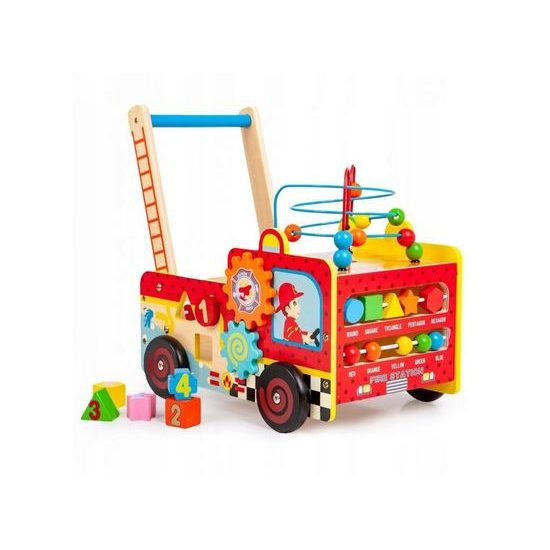 Ecotoys dřevěné multifunkční chodítko Požární auto