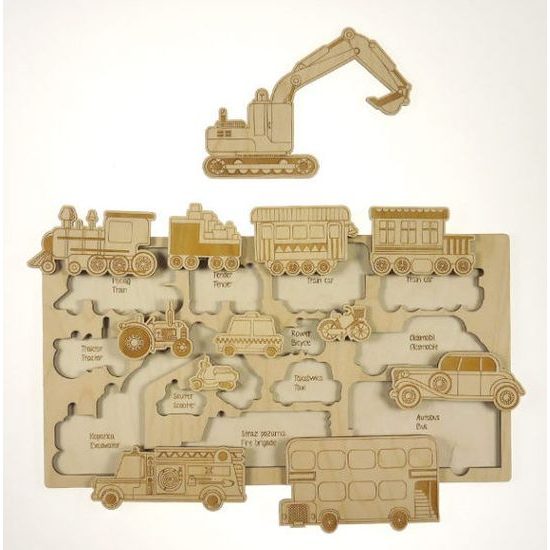 Všetko čo jazdí - drevené edukatívne puzzle - SLOVENSKÁ VERZIA