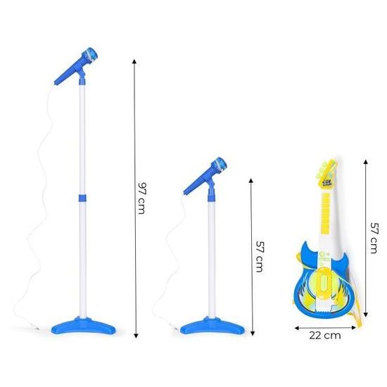 Dětská elektronická kytara se stativem a mikrofonem Guitar Micset - modrá