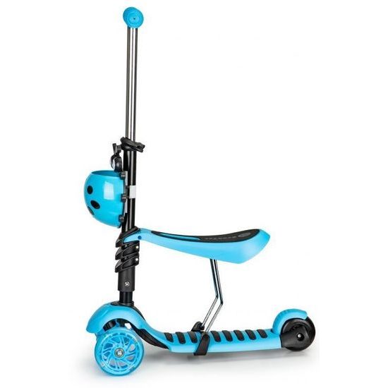 Ecotoys dětská koloběžka Bedrunka modrá se sedátkem a svítícími koly