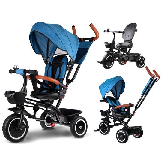 Dětská tříkolka Tiny Bike s otočným sedadlem 3v1 zeleno-modrá