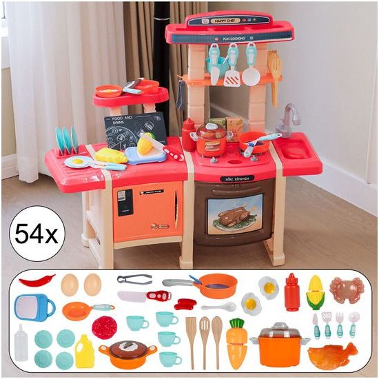 Velká dětská kuchyňka s tekoucí vodou, zvuky a světly Simulation Kitchen - růžová