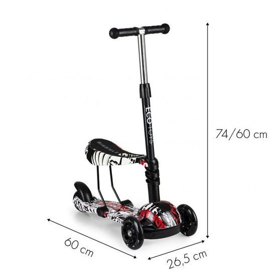 Ecotoys dětská koloběžka bílo-černá se sedátkem a svítícími koly