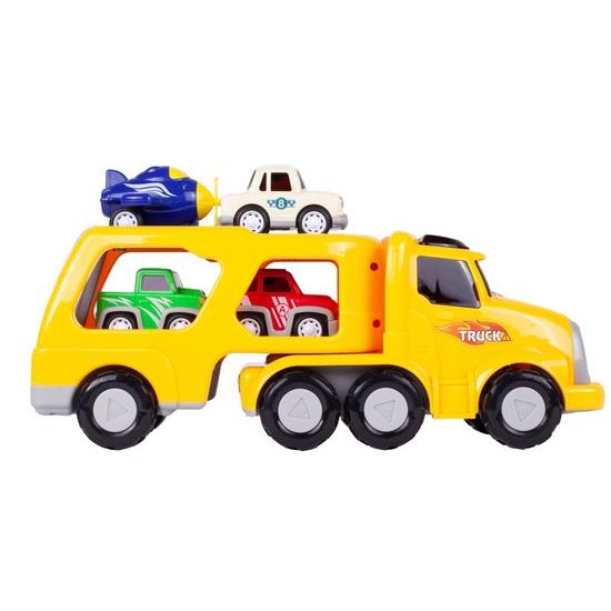 Nákladní auto se 3 autíčky, helikoptérou, světly a zvuky Transport Car žluté