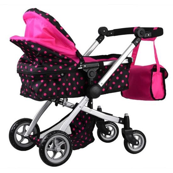 SMONTOVÁNO Kočárek pro panenky 4v1 kombinovaný Alice 4543 černo-růžový