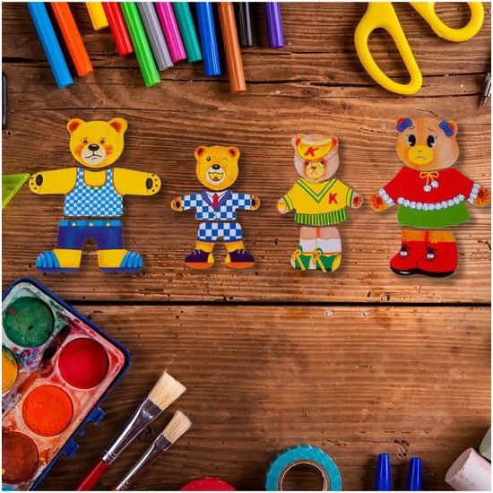 Dřevěná ukládačka s medvídky Bear Dresses