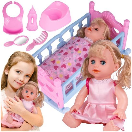 Postýlka pro panenku Play House 37 cm s panenkou a příslušenstvím