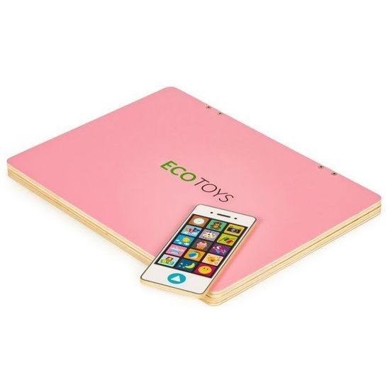 Ecotoys dřevěný notebook s magnetickým monitorem růžový