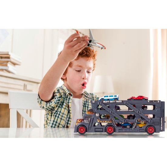 Odtahové auto s 8 autíčky a skluzavkou Heavy Truck šedé