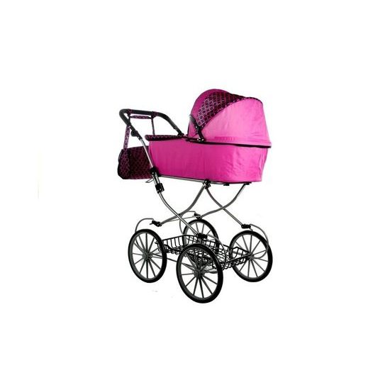 Kočárek pro panenky Alice Retro růžovo-černý vzor