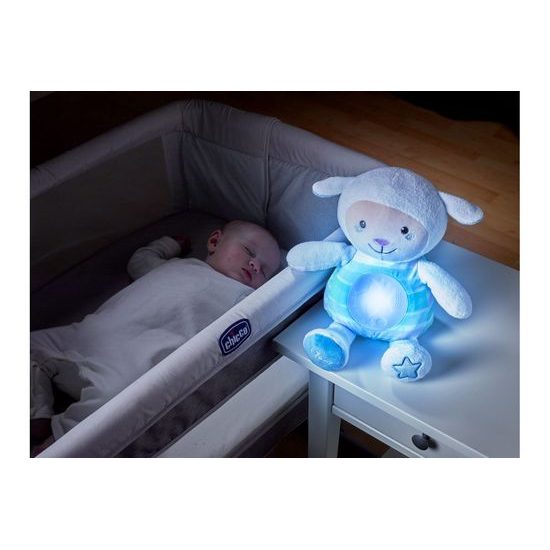 Chicco Ovečka s noční lampičkou, melodiemi a nahráváním modrá