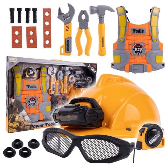 Velká sada dětského nářadí s helmou na baterie a vestou