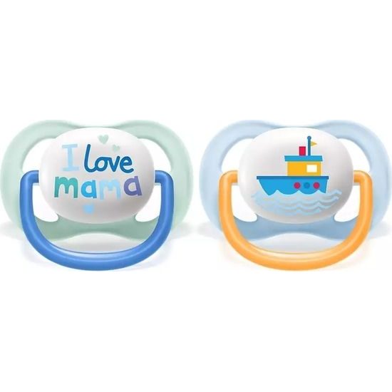 AVENT Dudlík Ultra Air Happy I Love mama, 0-6m - Lodička, modrá 2ks