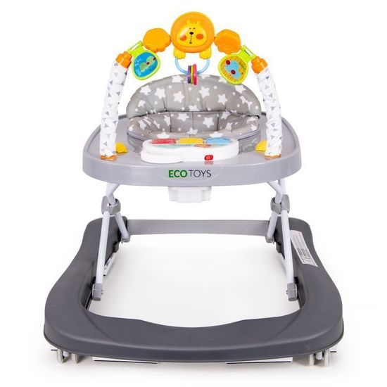 Ecotoys dětské chodítko s hračkami a melodiemi Lvíček šedé