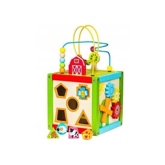 Ecotoys dřevěná edukační kostka s labyrintem 5v1