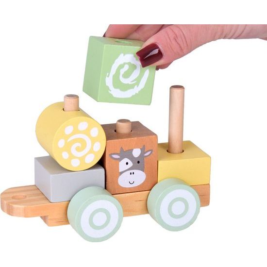 Dřevěná lokomotiva s vagóny a kostkami 22 dílků