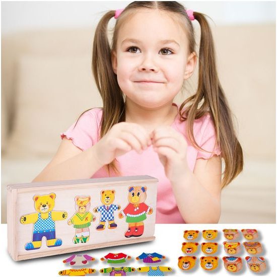 Dřevěná ukládačka s medvídky Bear Dresses