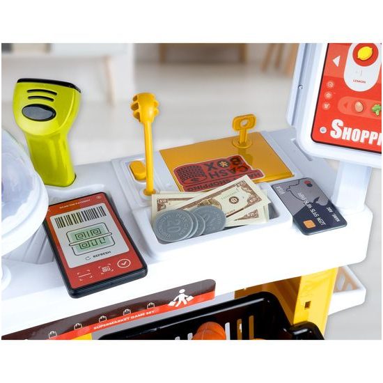 Dětský obchod Supermarket s lednicí a nákupním košíkem 65 součástí