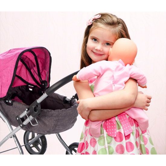 Kočárek pro panenky Princess šedo-růžový