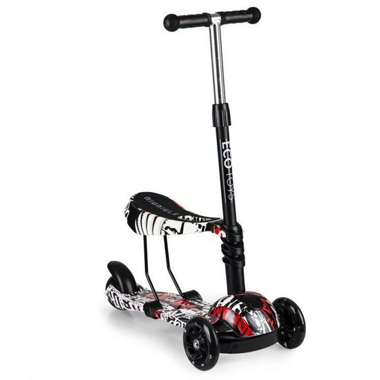 Ecotoys dětská koloběžka bílo-černá se sedátkem a svítícími koly