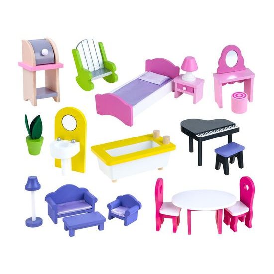 Ecotoys dřevěný XXL domeček pro panenky se skluzavkou rezidence Jersey