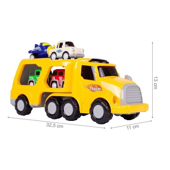 Nákladní auto se 3 autíčky, helikoptérou, světly a zvuky Transport Car žluté