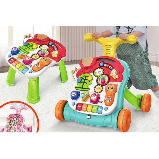 Doris interaktivní chodítko s hracím stolečkem 2v1 světle modré