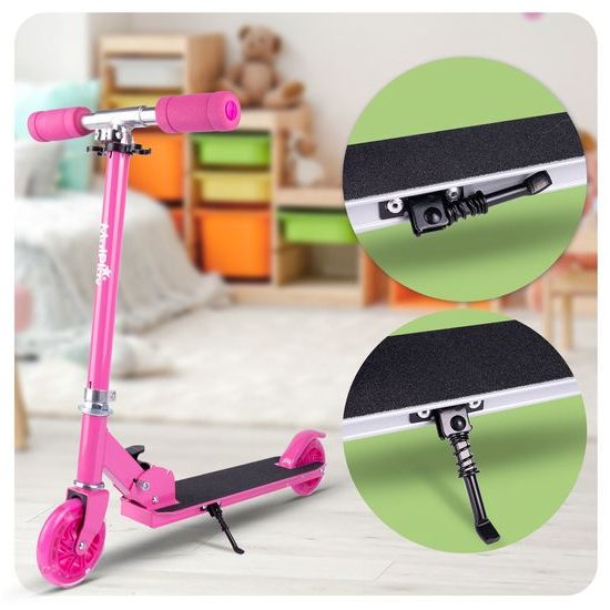 Dětská skládací koloběžka s hliníkovým rámem a svítícími koly - růžová