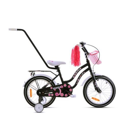Dětské kolo Mexller Village s vodící tyčí černo-bílá 16"