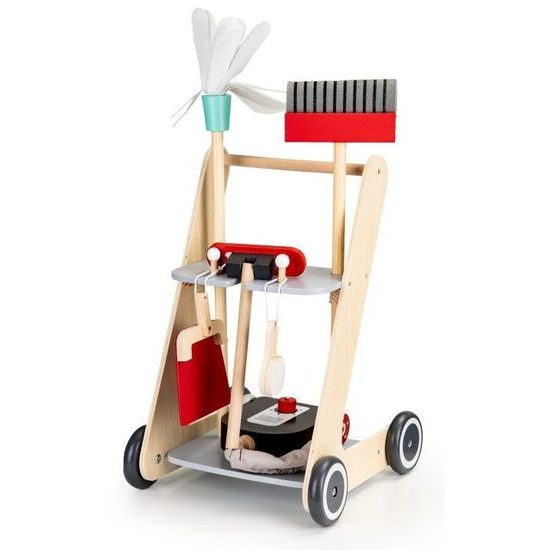 Ecotoys dřevěný úklidový vozík s vysavačem