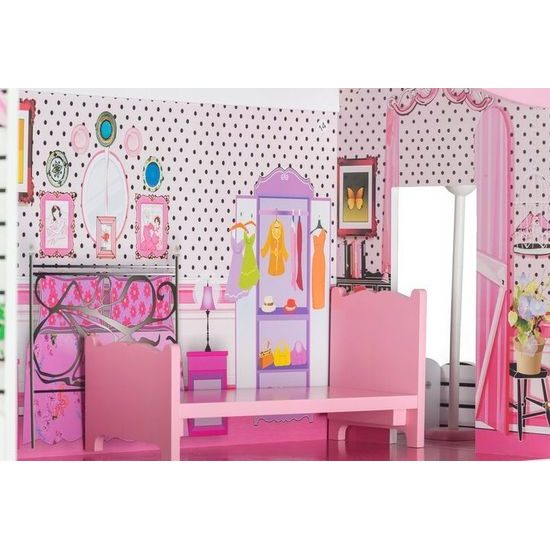 Ecotoys dřevěný dvoupatrový domeček pro panenky Miami s výtahem