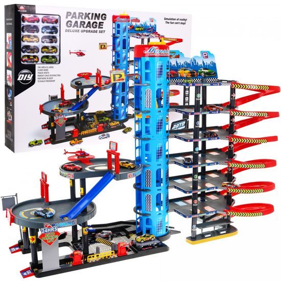 POŠKOZENÝ OBAL Parkovací XXL garáž s výtahem + 10 autíček Mega Parking