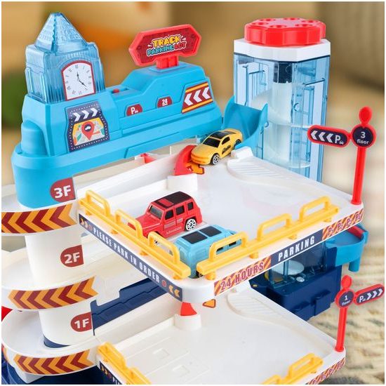 Parkovací dráha se 4 autíčky, podložkou a výtahem na baterie City Parking Lot