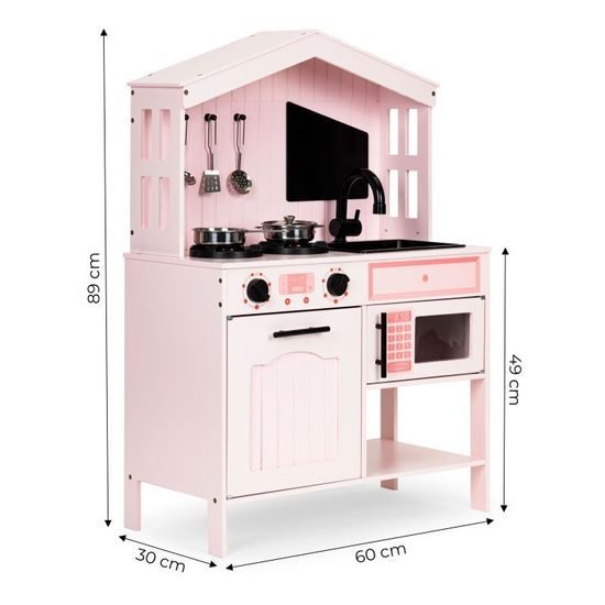 Ecotoys dětská dřevěná kuchyňka s příslušenstvím Domeček - růžová