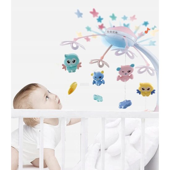 Kolotoč nad postýlku s projektorem a dálkovým ovládáním Night Bell růžový