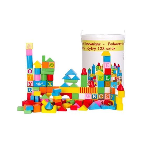 Doris sada dřevěných kostek 128 ks v kyblíku