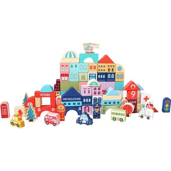 Ecotoys sada dřevěných kostek 121 ks v Městečko