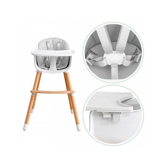 Ecotoys dřevěná jídelní židlička 2v1 šedá