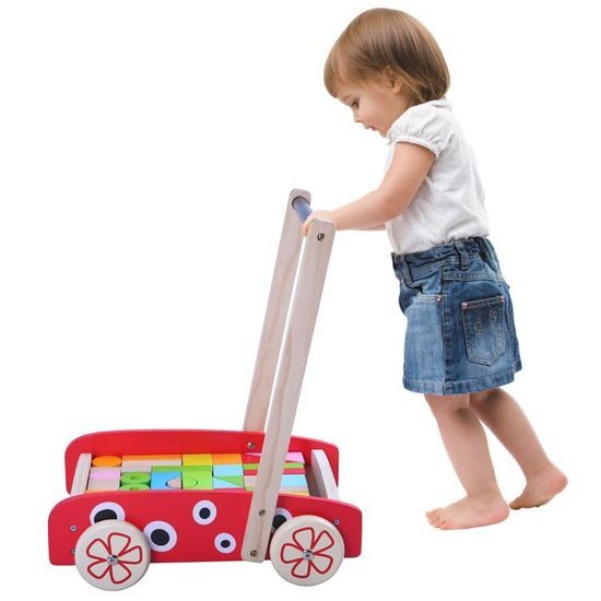 Ecotoys dětské dřevěné chodítko s kostkami červené