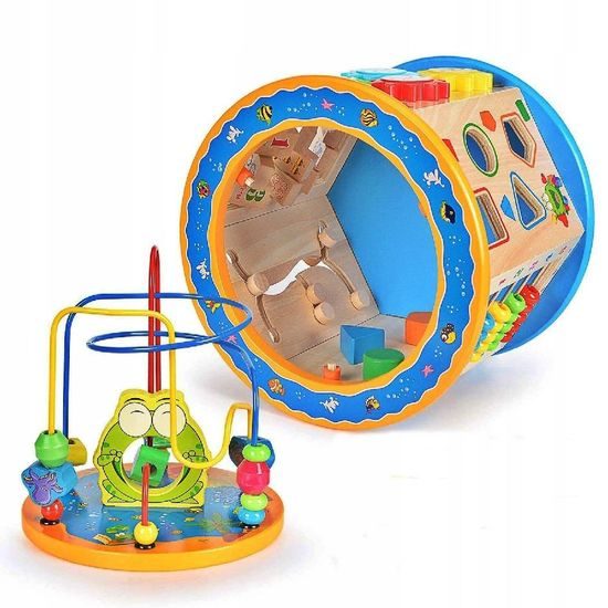 Doris dřevěná edukační kostka s labyrintem 7v1