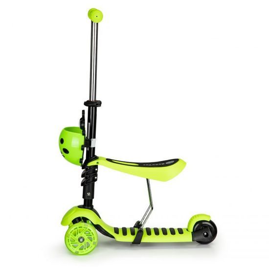 Ecotoys dětská koloběžka Bedrunka zelená se sedátkem a svítícími koly