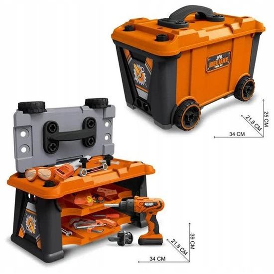 Dětská pracovní dílna s vrtačkou na baterie v kufříku s kolečky
