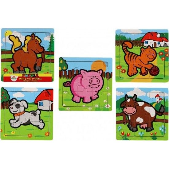 Dřevěné Mini puzzle 9 dílků - Moje první zvířátka pro nejmenší - mix 6 druhů